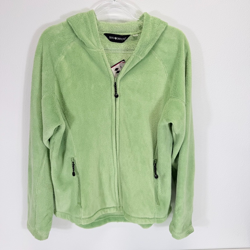 Double Diamond Womens Black Diamond Teddy Fleece Zip Up Mint Green Hoodie Size M